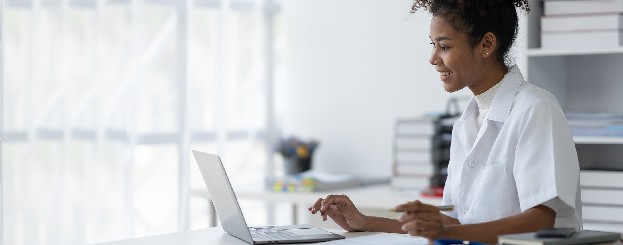 Woman doing health related research on her computer